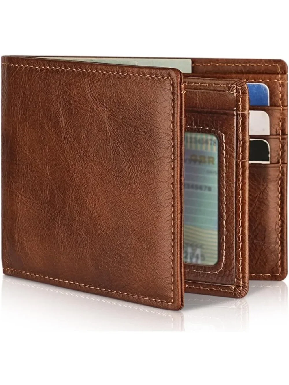 Genuine Leather Bifold Wallet for Men | RFID Blocking, 1 ID Window, 13 Card